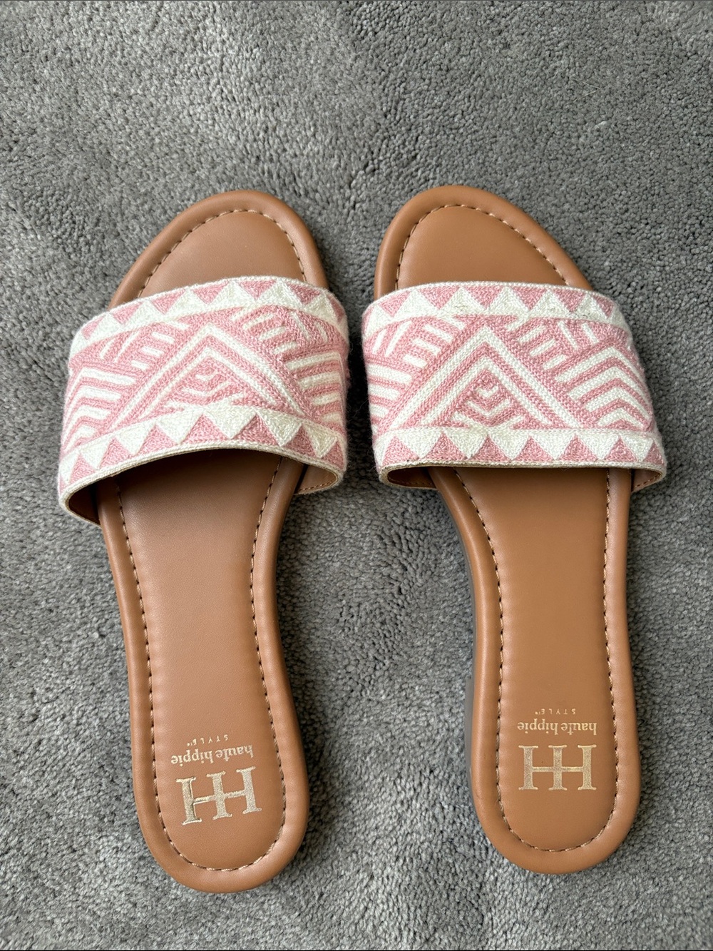 Hale Bob Pink & Cream Geometric Slide Sandals
